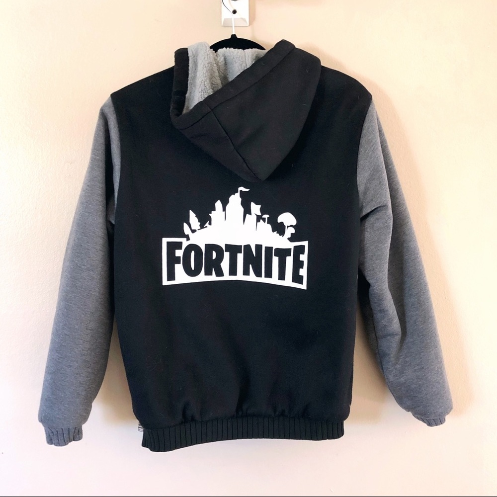 Men’s Fortnite video game merch bomber varsity jacket hooded coat small
